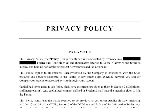 draft gdpr compliant privacy policy and terms and conditions